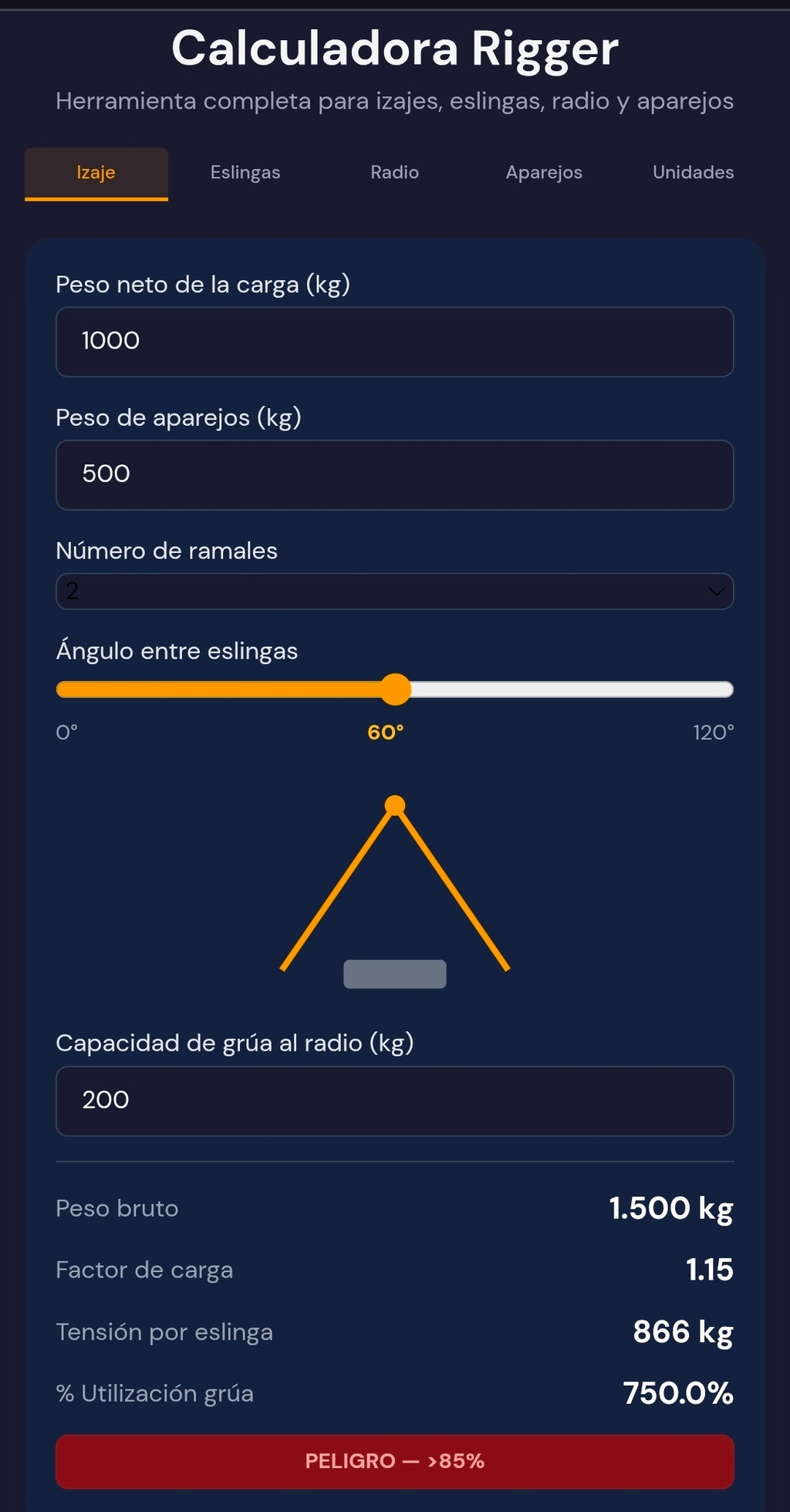 Calculadora Rigger – Herramienta Profesional para Izajes y Maniobras (aplicación movil)